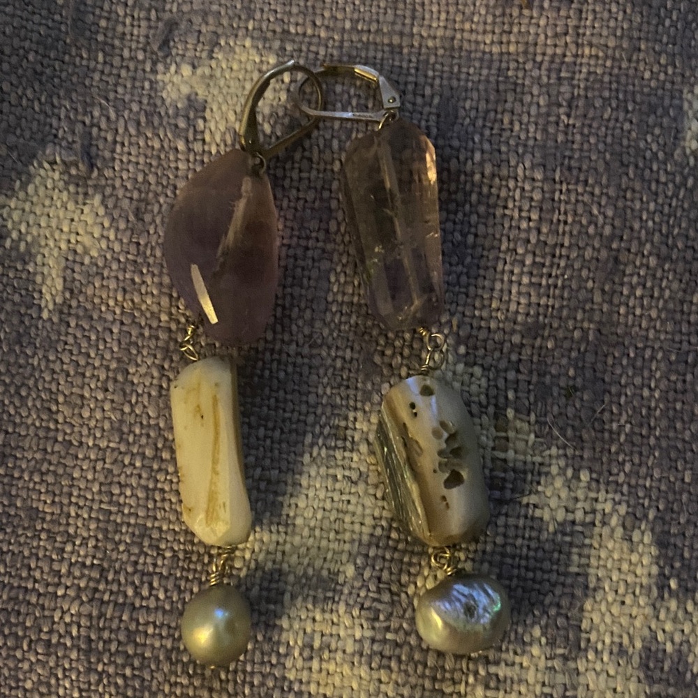 Chic and Fun Purple and Cream Beaded Earrings